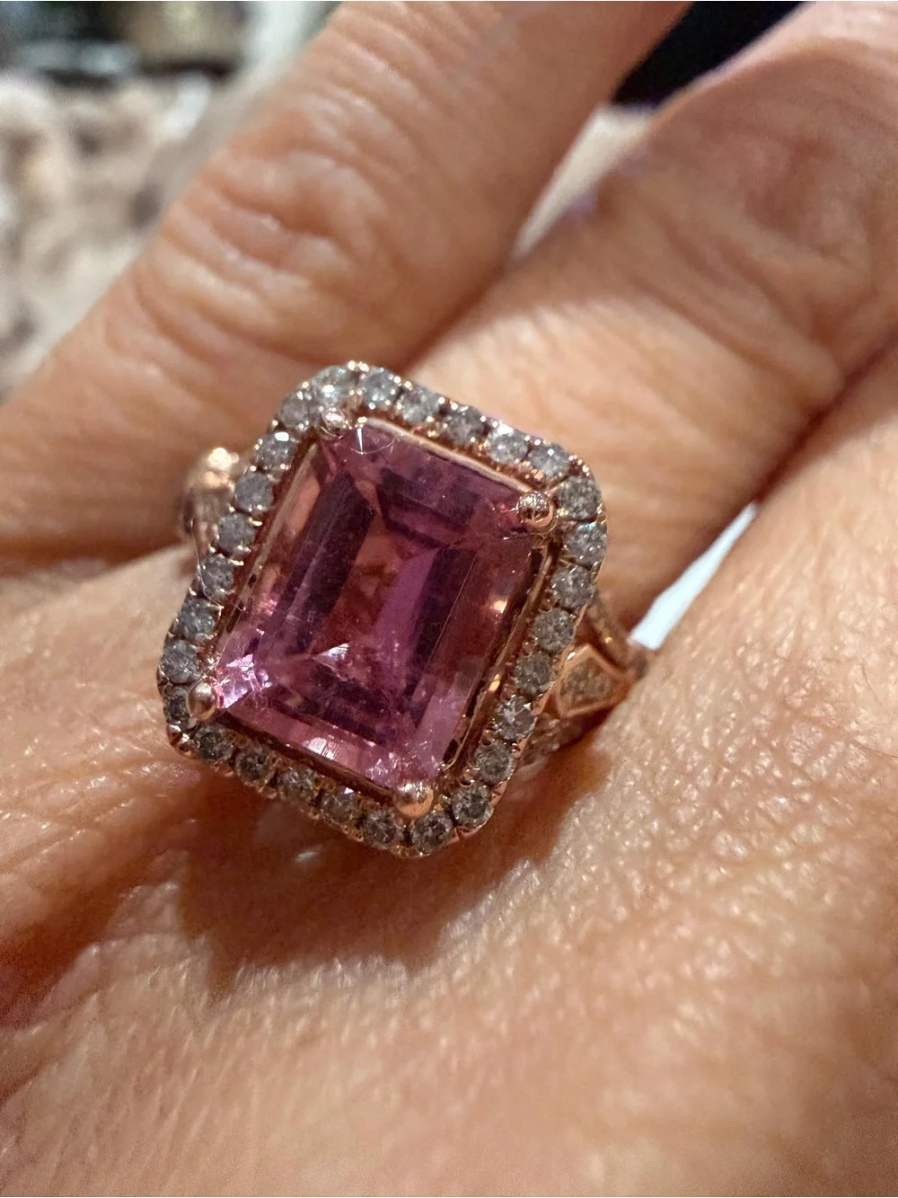 $7218 Natural 2.11 CT Pink Tourmaline & Diamond Ring | 14K Rose Gold